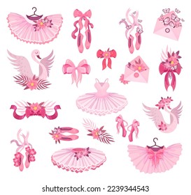 Accesorios para ballet rosado con falda de Tutu y zapatillas de Pointe Big Vector Set