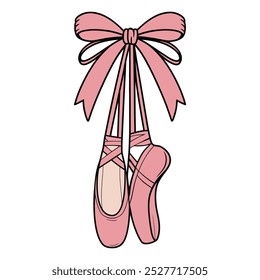 Pink Ballet Shoes Hanging from Bow Ribbon Illustration