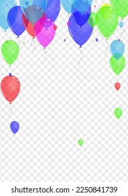 Pink Ballon Background Transparent Vector. Surprise Jubilee Background. Bright Congratulation. Multicolor Toy. Baloon Decoration Border.