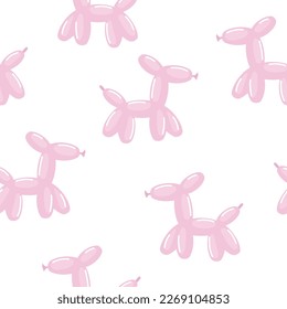 Pink balloon dogs seamless pattern. Cute cartoon print. Vector hand drawn illustration.