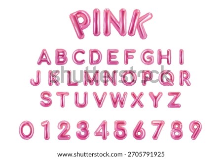 Pink balloon font. 3d bubble gum alphabet, cute glossy effect realistic inflated letters girl baby shower birthday party kid text y2k design, isolated exact vector illustration