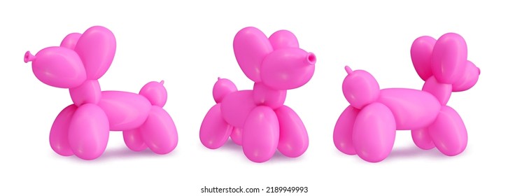 Pink balloon with helium dog. Realistic 3D toy for children, minimalistic decorative object, isolated on white background