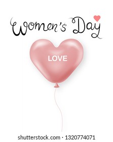 Pink balloon realistic, white background, happy wpmen's day  vector illustration