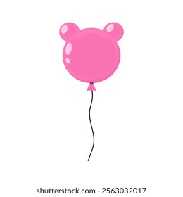 Pink balloon shaped like a bear face floating against a plain background