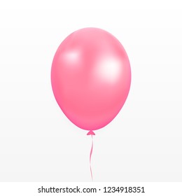 Pink balloon vector. Party baloon with ribbon and shadow isolated on white background. Flying 3d ballon template. Birthday decoration symbol. Vector illustration.