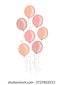 Pink balloons bunch vector illustration isolated on white background