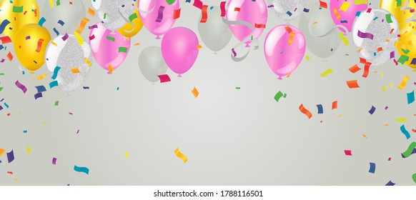 Pink balloons. Celebrate a birthday, Poster, banner happy anniversary. Realistic decorative design elements. Vector
