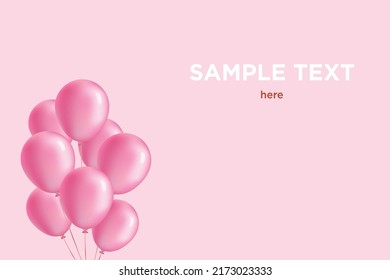 Globos rosados. Plantilla de diseño con espacio de copia. Ilustración vectorial. Globos de helio sobre fondo rosa
