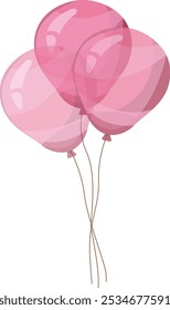 Pink balloons for Gender reveal party, event decoration, greetings, anvitations, baby shower, holiday, birthday. Helium ballon gift. Cartoon stile. Vector illustration.