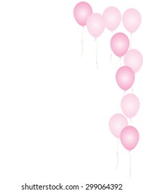 pink balloons on a white background with copy space
