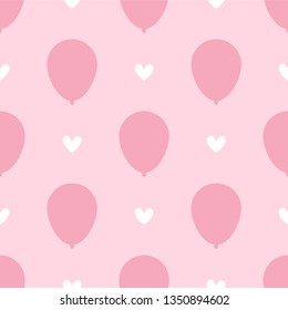 pink balloons pattern. pink in pastel tone seamless with white heart pattern background. wrapping retro pink background in eps or vector in pink background for gift wrap or baby shower pattern.