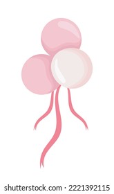 Pink balloons with ribbon semi flat color vector object. Editable element. Full sized item on white. Birthday party decoration simple cartoon style illustration for web graphic design and animation