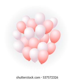 Pink balloons Vector illustration Armful of white and pink realistic matte balloons on white background
