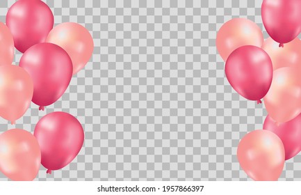 Pink balloons, vector illustration. Celebration transparent background template