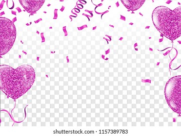 Pink balloons, vector illustration., vector illustration. Confetti and Valentines Day, background Celebration Vector illustrat