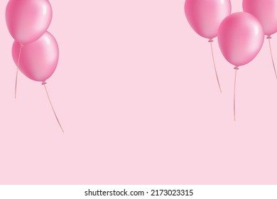 Globos rosados. Ilustración vectorial con espacio de copia. Globos flotantes de aire de helio sobre fondo rosa