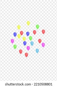 Pink Baloon Background Transparent Vector. Surprise Fun Frame. Yellow Congratulation. Red Toy. Helium Jubilee Card.