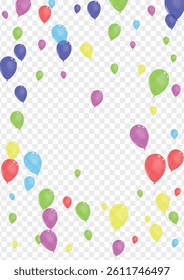 Pink Baloon Background Transparent Vector. Ballon Happy Set. Blue Carnival. Green Balloon. Air Celebration Border.