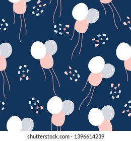 pink baloon with navy background vector seamless pattern - Great for wallpaper,backgrounds,gifs,surface pattern design,packaging design projects, stationary,fabric