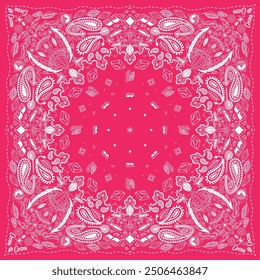 Pink bandanna Print. paisley seamless pattern. chocolate bandanna decorative geometric line ornament. Pink and white pattern template. Silk neck scarf kerchief square pattern design style.