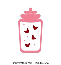 Pink bank with a beautiful cap in which red hearts fly. For Valentine's Day. Nice vector illustration. Great for love cards, flyers, design.