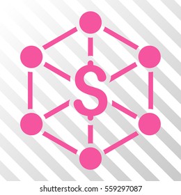 Pink Bank Network toolbar icon. Vector pictograph style is a flat symbol on diagonal hatch transparent background.