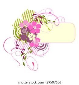 Pink banner with flowers. Vector illustration