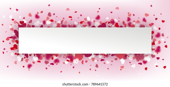 Pink banner with hearts and white paper banner. Eps 10 vector file.