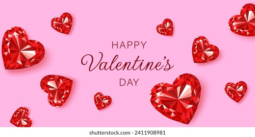 Pink banner with red diamond hearts for Valentine's Day. Greeting background. EPS 10.