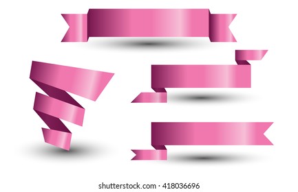 Pink Banner ribbon vector set