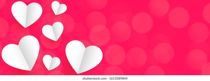 pink banner with white paper hearts for valentine day