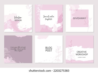 Pink banners for social media post. Luxury elegant background with minimal floral elements and texture. Vector  for beauty, fashion, cosmetics, jewelry, makeup, invitation and cover, poster, web ads