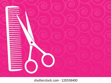 pink barbershop background with scissors and comb silhouette