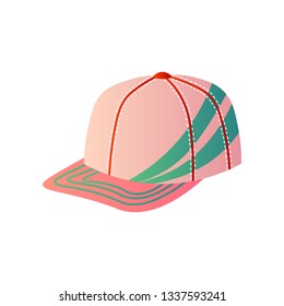 Pink baseball cap with green decor on one side on white