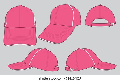 Pink baseball caps design with white line piping-sandwich vector