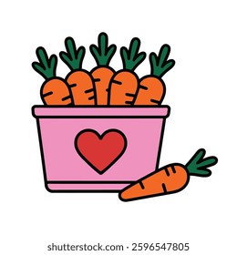 Pink Basket with Carrots and Heart Illustration