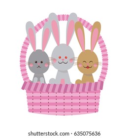 pink basket with cute easter rabbits