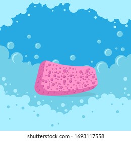 Pink Bath Sponge Isolated on Blue Background.