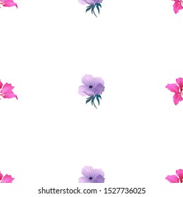 Pink Bauhinia Purpurea. Violet Anemone. Vector illustration. Seamless background pattern. Floral botanical flower. Wild leaf wildflower isolated. Exotic tropical hawaiian jungle. Fabric wallpaper.