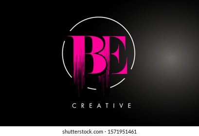 Pink BE Brush Stroke Letter Logo Design. Pink Paint Logo Leters Icon with Elegant Circle Vector Design.