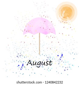 pink beach umbrella under the sun watercolor