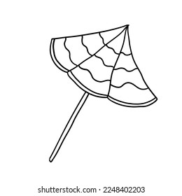 Pink beach umbrella. Vector illustration in outline doodle style isolated on white background