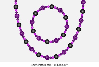 pink beads on the neck, black beads, vector illustration, eps 10