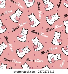 Pink Bear Affection Seamless Animal Love Pattern. This seamless design is ideal for use in digital and print media, including textiles, wallpapers, and stationery.