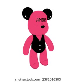 pink bear, glamorous bear with the inscription Amor. Vector Illustration for printing, backgrounds and packaging. Image can be used for greeting cards, posters, stickers. Isolated on white background.