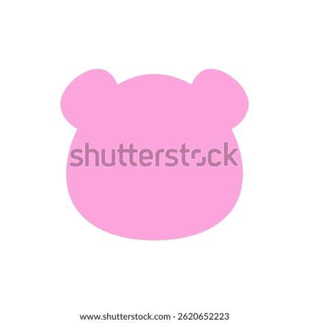 Pink bear head silhouette in flat style. Cute minimalist animal face shape vector for kids illustrations, baby products, cartoon designs and logo elements