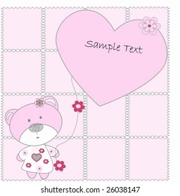 The pink bear with hearts on pink background
