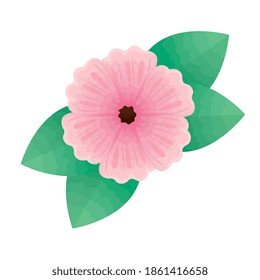 pink beautiful flower and leafs decorative icon vector illustration design