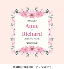 Pink Beautiful Flower Wedding Invitation Template