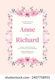 Pink Beautiful Flower Wedding Invitation Template